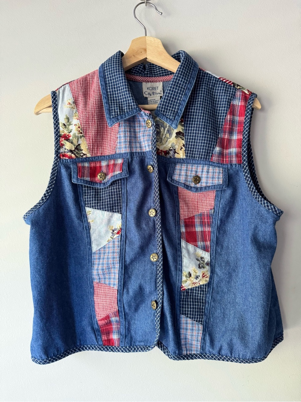Koret City Blues Patchwork Button-Up Vest